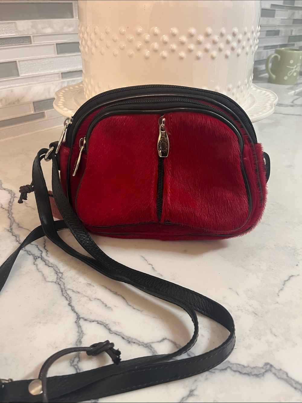 Valentina Red Haircalf Crossbody with Black Trim
